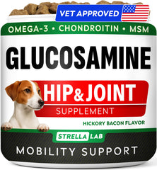 STRELLALAB Glucosamine chews for dogs, front view, tasty support for joints and mobility.