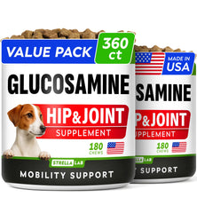 STRELLALAB glucosamine large dog chews pack front promoting joint support.
