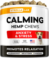 STRELLALAB Hemp Calming Chews bottle for dogs, easy daily relaxation