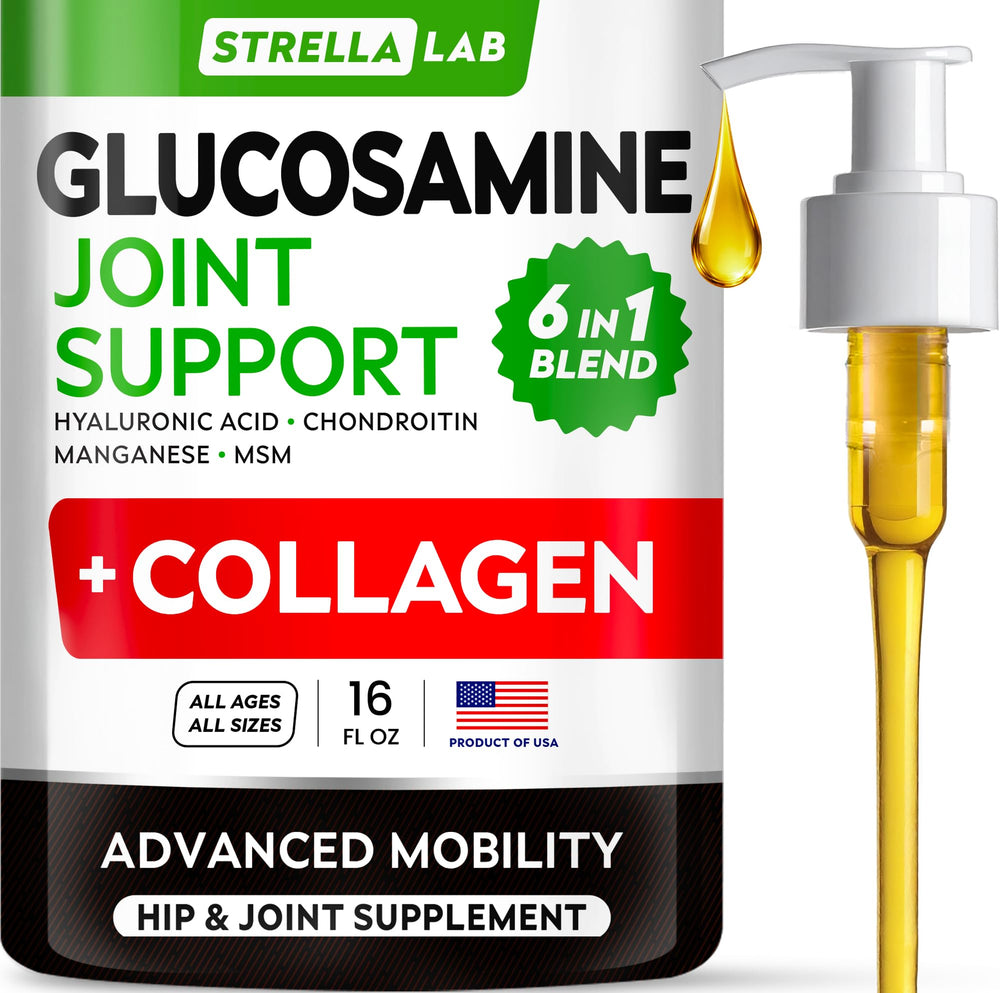 STRELLALAB liquid glucosamine dog bottle eases joint comfort