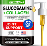 STRELLALAB liquid glucosamine bottle supports dog's joint health and mobility