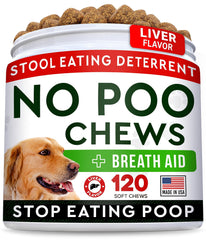 STRELLALAB No Poo Chews bottle label highlights liver flavor and probiotic blend for digestion
