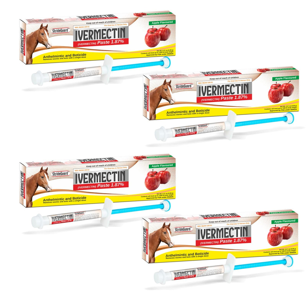StrideGuard apple-flavored paste tube for easy horse dosing.