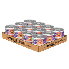 Strongheart bacon-cheeseburger-wet-dog-food-can shows bold flavor from real beef.
