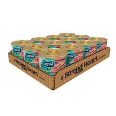 Strongheart salmon dinner pate can showcases a glossy texture for appealing meals