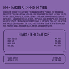 Strongheart beef-bacon-cheese wet dog food close-up, rich flavor blend.