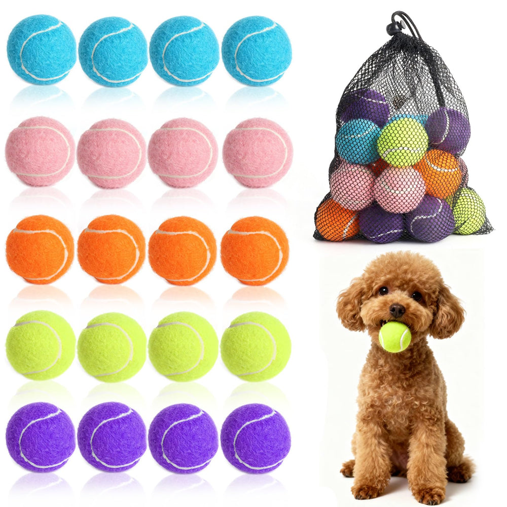 StyEdEk 20-pack dog tennis balls offer bright visibility for fetch and play.