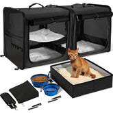 Suertree large cat carrier setup demonstrates spacious twin-compartment travel.