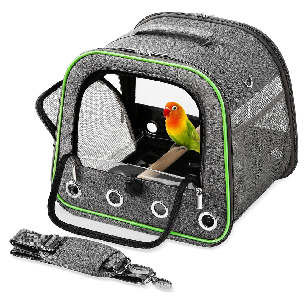 Suertree upgraded small bird carrier front view with clear windows for easy pet visibility