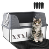 Suhaco XXXL stainless steel litter box front view showing roomy interior for large cats
