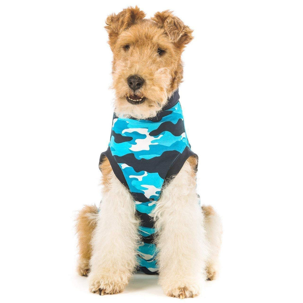 Suitical Recovery Suit for dogs, front view, full coverage for wounds