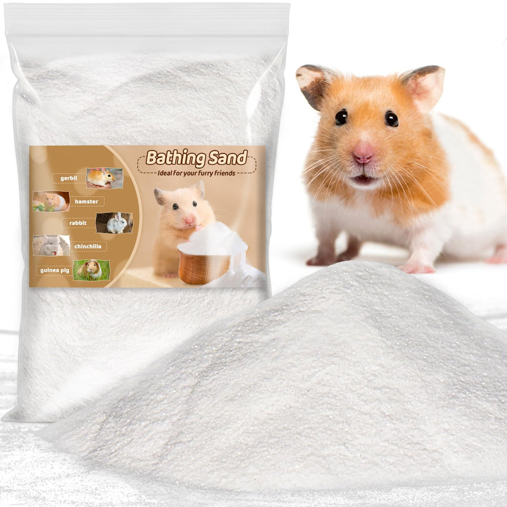 Sukh 47oz hamster sand bath bag shows easy storage and ready to use bath sand.