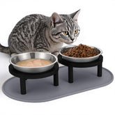 Summark elevated cat bowls in black setup for whisker-friendly dining.