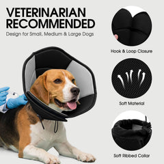 SUNFURA dog cone with hook-and-loop closure for quick setup.