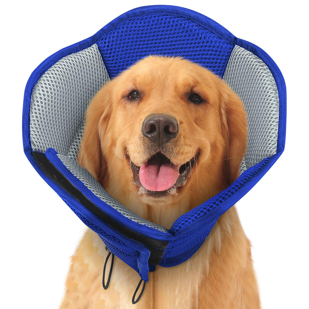 SUNFURA dog cone soft-mesh blue-large for comfortable post-surgery recovery.