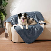 Sunheir waterproof dog blanket in grey protects your couch from spills and accidents.