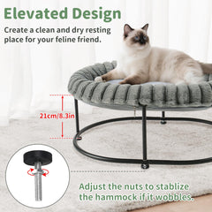 Sunhoo elevated cat bed cushion close-up shows plush faux-fur comfort.
