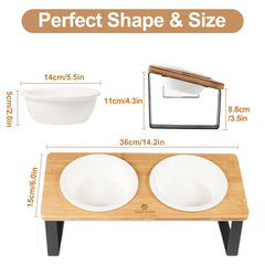Sunhoo wooden stand with metal legs supporting the dual bowls