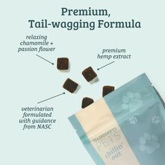 SUNMED dog chewing chews highlights easy dosing for anxious dogs.