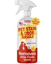 Sunny & Honey pet stain remover bottle pour demonstrates enzyme action on carpet stain