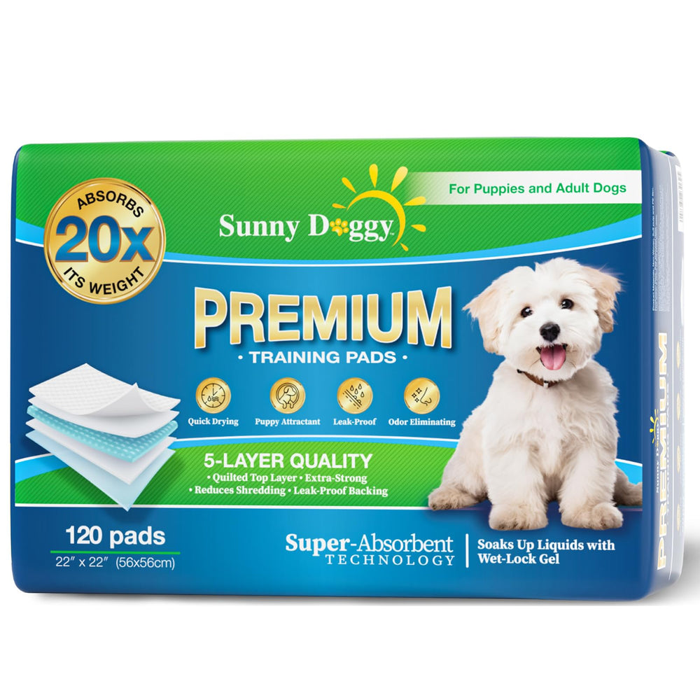 Sunny Doggy Pee Pads 22x22 absorption for quick moisture capture and cleaner floors.