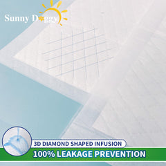 Sunny Doggy pads with diamond pattern guide liquids for cleaner floors.