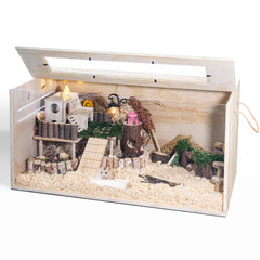 SUNRISELAND hamster cage top view showing chewproof wood for long lasting use