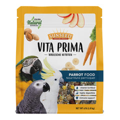 Sunseed Vita Prima pellets in a bowl provide balanced parrot nutrition.