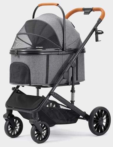 SUNTHX Dog Stroller front view showing spacious carrier for small to medium dogs