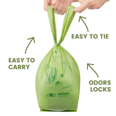 SUPERBIO gusset design and handle tie simplify pickup and secure sealing