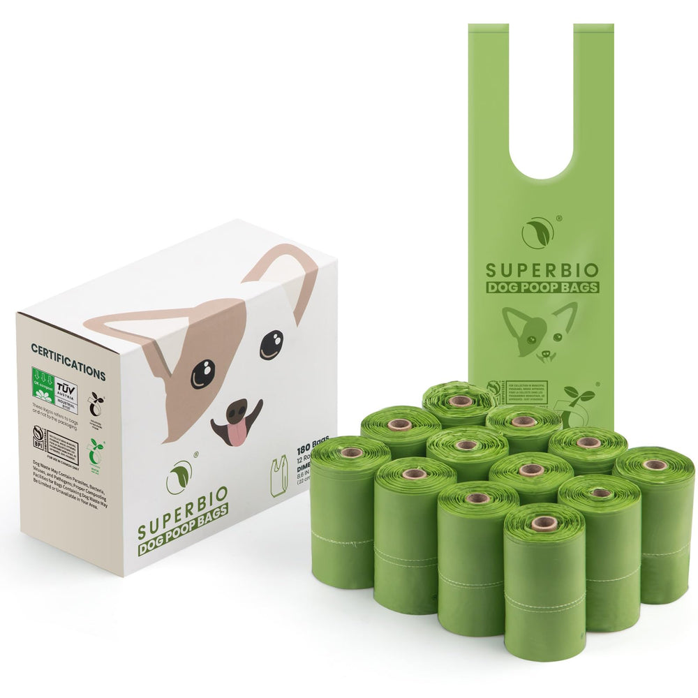SUPERBIO handle-tie dog poop bags, strong and easy to open, fits most dispensers