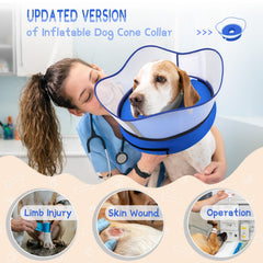 Supet detachable shield on dog cone providing extra coverage during recovery.
