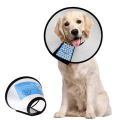 Supet dog cone collar adjustable design secures wounds during recovery.