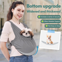 Supet dog sling reinforced-base prevents sagging and keeps pet secure.