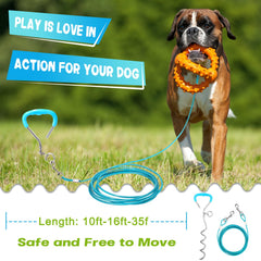 Supet dog tie-out with 16 ft lead for flexible boundary in yard or park