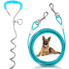 Supet dog tie-out with 32 ft lead for secure outdoor containment during camping