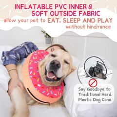Supet inflatable dog cone collar soft fabric provides gentle neck comfort during recovery.