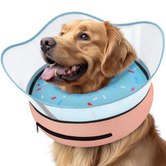 Supet raised inflatable dog cone collar in full view for gentle recovery.