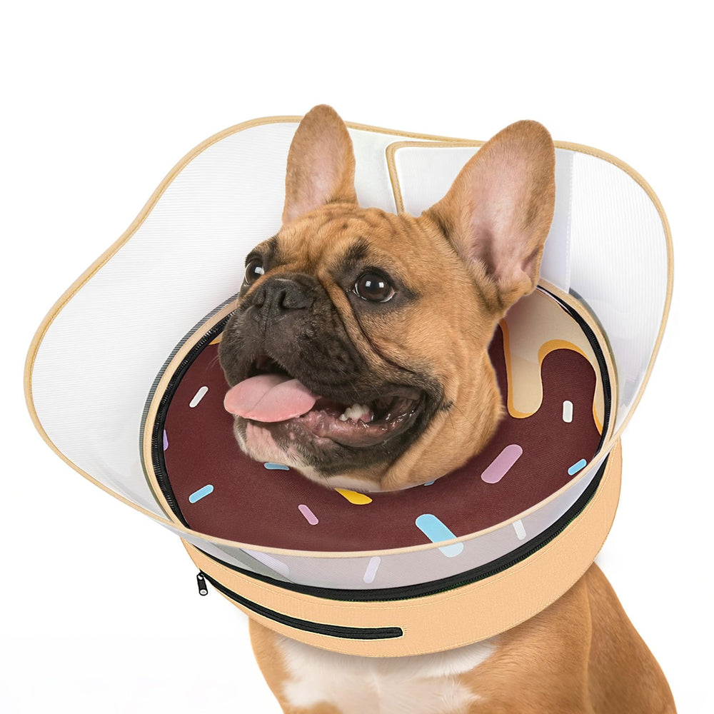 Supet raised inflatable dog cone front view showing donut design for protection