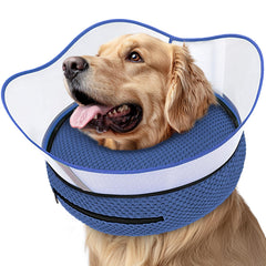 Supet raised inflatable dog cone close-up shows comfort and protection after surgery.