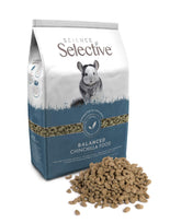 Supreme Petfoods Science Selective chinchilla bag demonstrates balanced nutrition for nibbling pets.