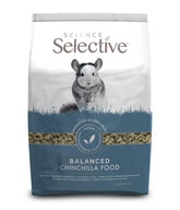 Supreme Petfoods Science Selective chinchilla food packaging shows a balanced, nutritious diet.