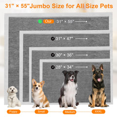 SUPRONLOVE Charcoal Puppy Pads 55x31 pack contents and layout for quick setup