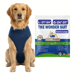 Surgi~Snuggly full-body protection dog recovery suit for post-surgery healing.