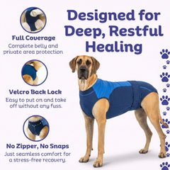 Surgi~Snuggly breathable fabric keeps dogs comfortable after surgery