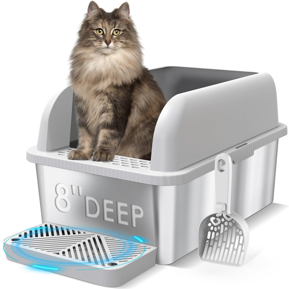 Suzzipaws 8-inch deep stainless steel litter box with lid for easy containment