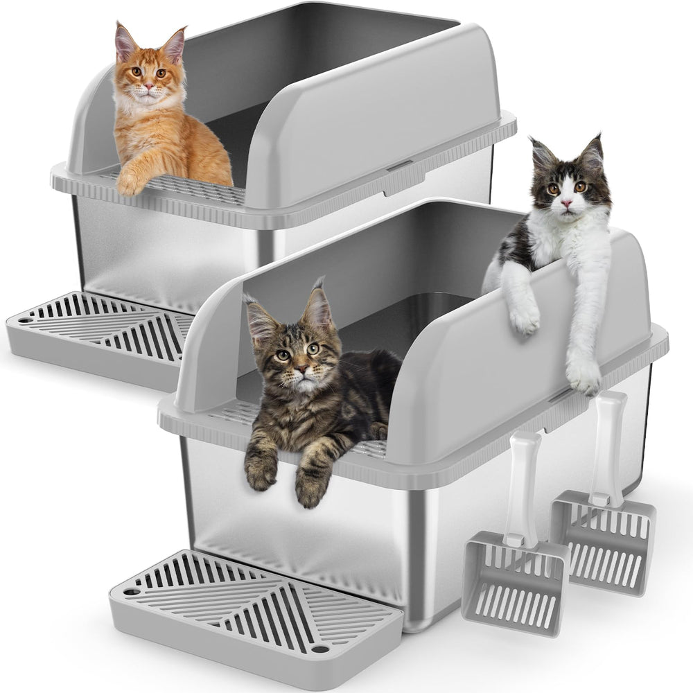 Suzzipaws deep stainless steel litter box with lid for two-pack setup