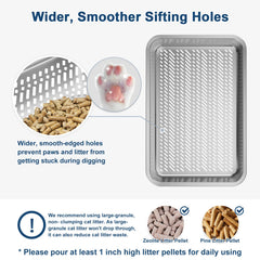 Removable sifting pan for quick waste separation and cleanup.
