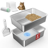 Suzzipaws stainless steel litter box with open top for easy cleaning and odor control.