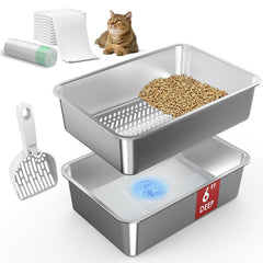 Suzzipaws stainless steel litter box with open top for easy cleaning and odor control.